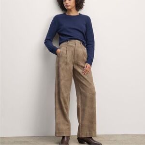 Everlane The Draper Pant Camel Houndstooth Wool Wide Leg High Rise Trouser sz 10